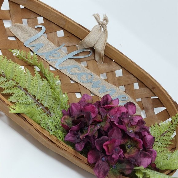 Farm Basket Wall Decor Welcome Sign Hydrangea Greenery Ready To Hang 18" Long - Picture 8 of 8